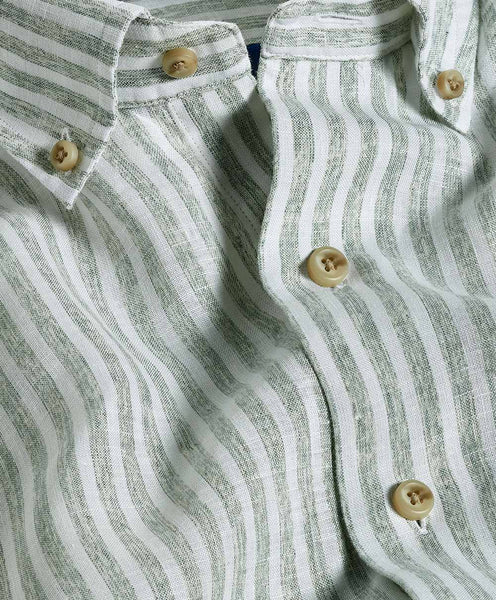 David Donahue Linen Stripe Sport Shirt: Sage