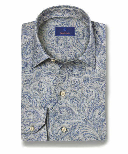 David Donahue Charcoal & Blue Paisley Print Shirt