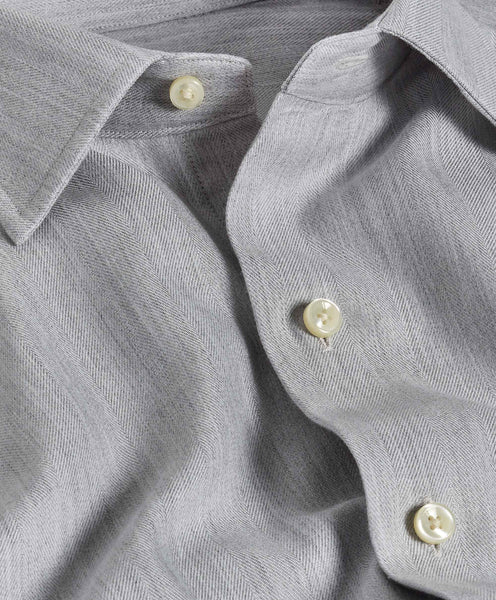 David Donahue Herringbone Sport Shirt: Pearl