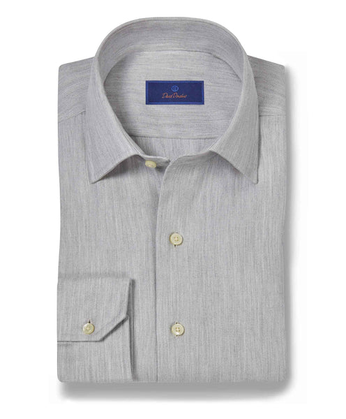 David Donahue Herringbone Sport Shirt: Pearl