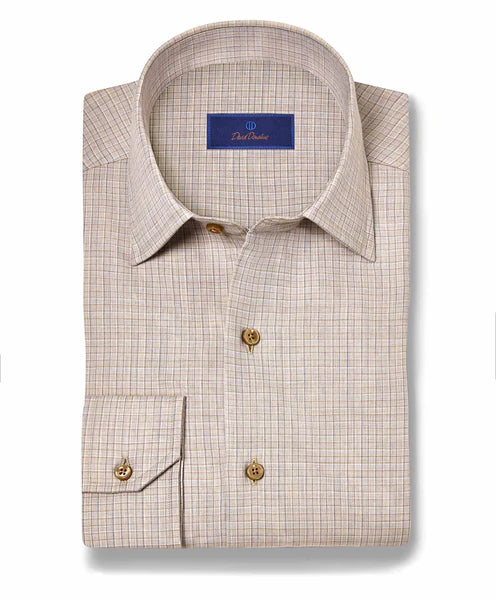 David Donahue Check Cashmere Blend Sport Shirt: Dune/Multi
