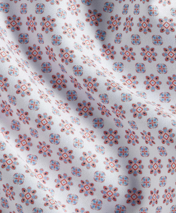 David Donahue White & Coral Neat Print Sport Shirt