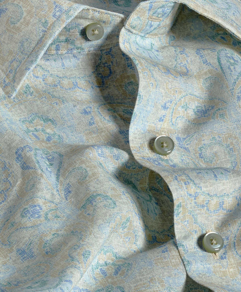 David Donahue Paisley Linen Blend Sport Shirt: Dune/Multi