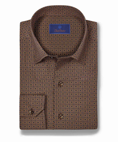 David Donahue Vicuna Geometric Print Sport Shirt