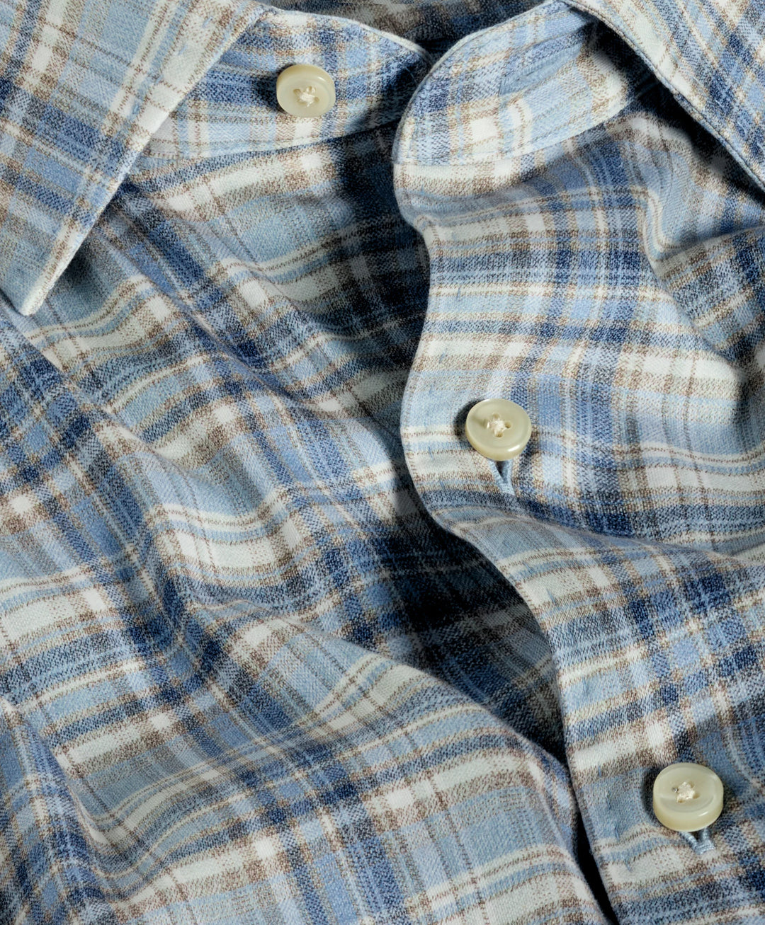 David Donahue Dune & Blue Plaid Knit Sport Shirt: Dune/Blue