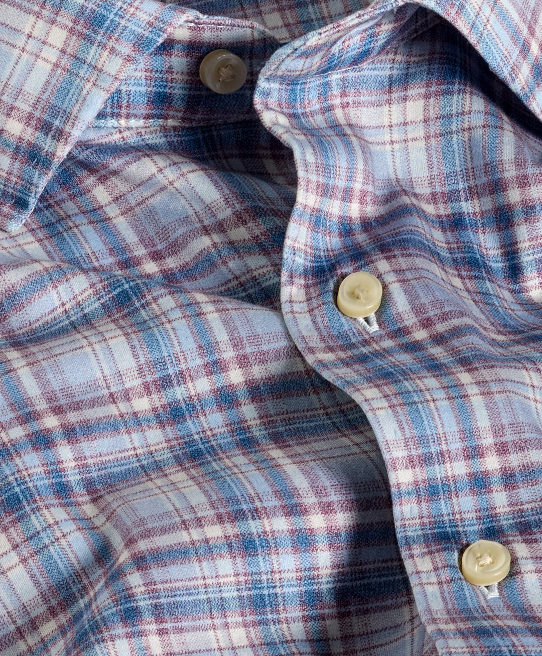 David Donahue Dune & Blue Plaid Knit Sport Shirt: Merlot/Blue