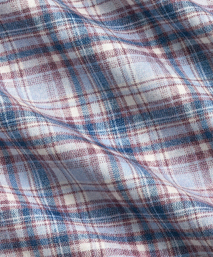 David Donahue Dune & Blue Plaid Knit Sport Shirt: Merlot/Blue