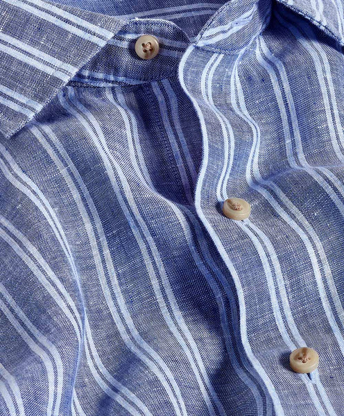 David Donahue Navy & Sky Linen Stripe Sport Shirt