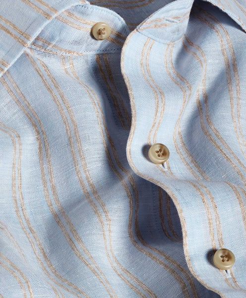 David Donahue Sky & Dune Linen Stripe Sport Shirt: Sky/Dune