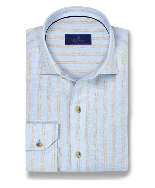 David Donahue Sky & Dune Linen Stripe Sport Shirt: Sky/Dune