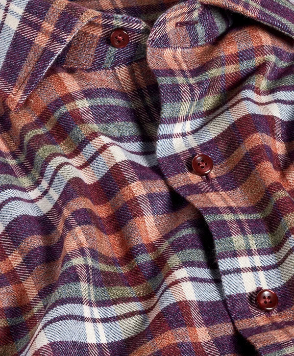 David Donahue Merlot & Multi Brushed Plaid Sport Shirt