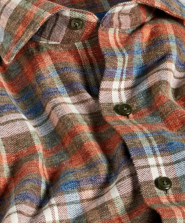David Donahue Spice & Multi Brushed Plaid Sport Shirt
