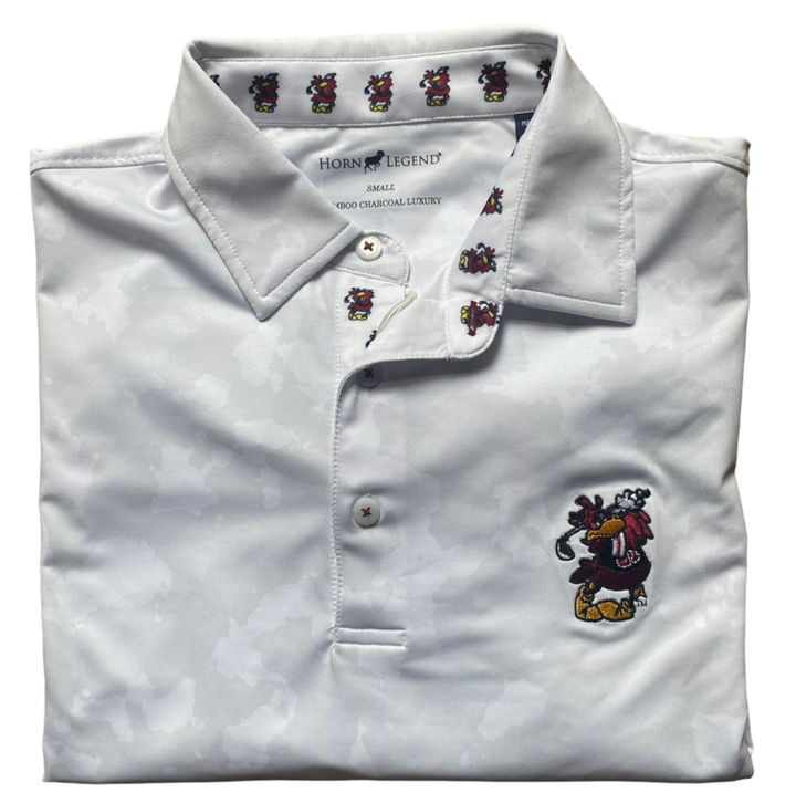 Horn Legend Snow Camo Printed Swinging Cocky Polo: White/Grey