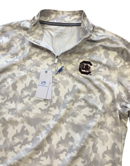 Southern Tide University of South Carolina Island Camo Print Cruiser Quarter Zip: White