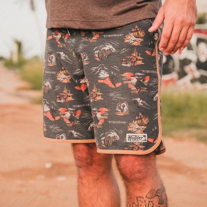 Howler Brothers Bruja Boardshorts 18.5": Caracara Country - Charcoal Oxford