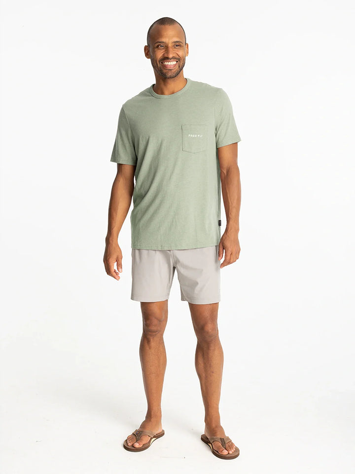 Free Fly Channel Markers Pocket Tee: Heather Desert Sage