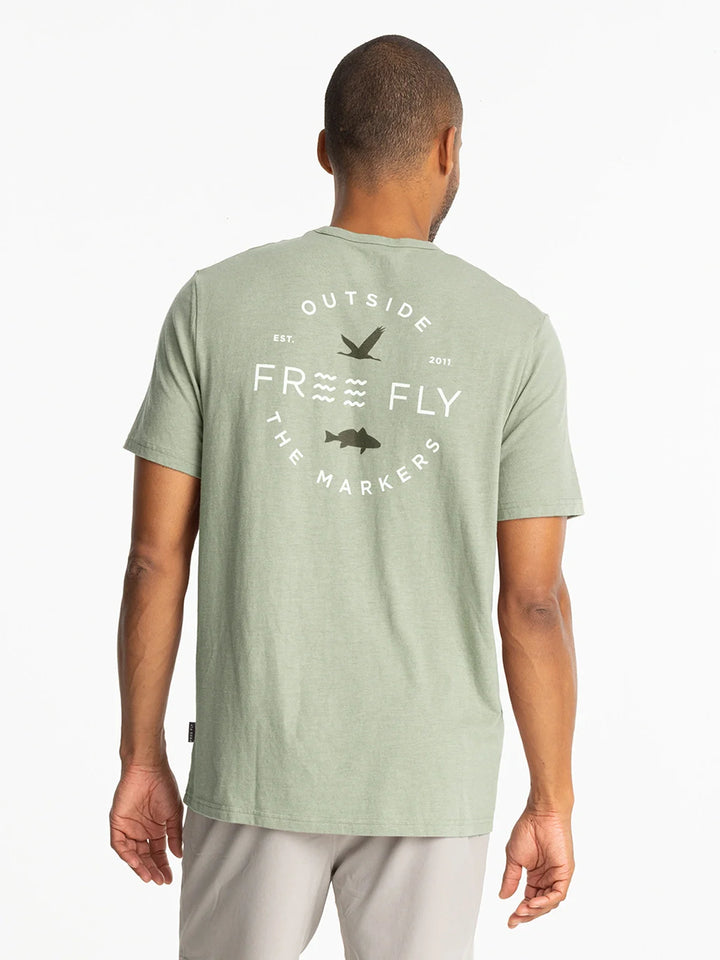 Free Fly Channel Markers Pocket Tee: Heather Desert Sage