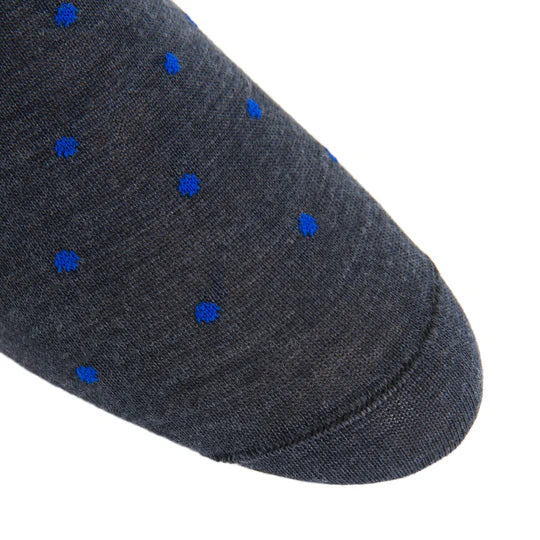 Dapper Classics Charcoal with Cobalt Dots Fine Merino Wool Sock
