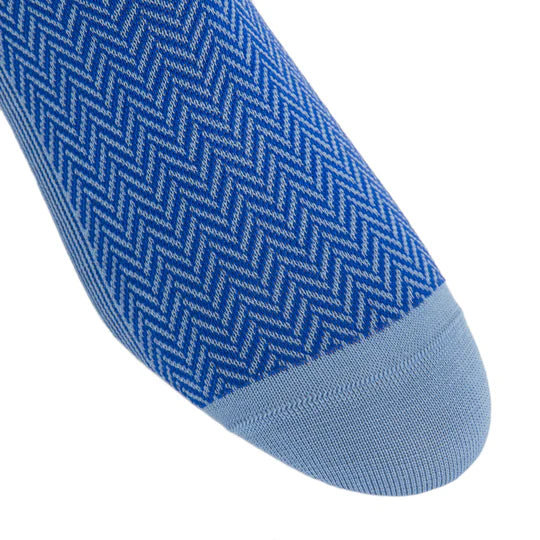 Dapper Classics Azure Blue and Clematis Blue Herringbone Mid Calf Cotton Sock