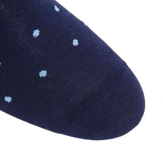 Dapper Classics Navy with Sky Blue Dot Mid Calf Cotton Sock
