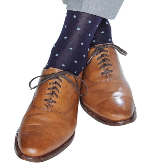 Dapper Classics Navy with Sky Blue Dot Mid Calf Cotton Sock