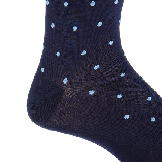 Dapper Classics Navy with Sky Blue Dot Mid Calf Cotton Sock