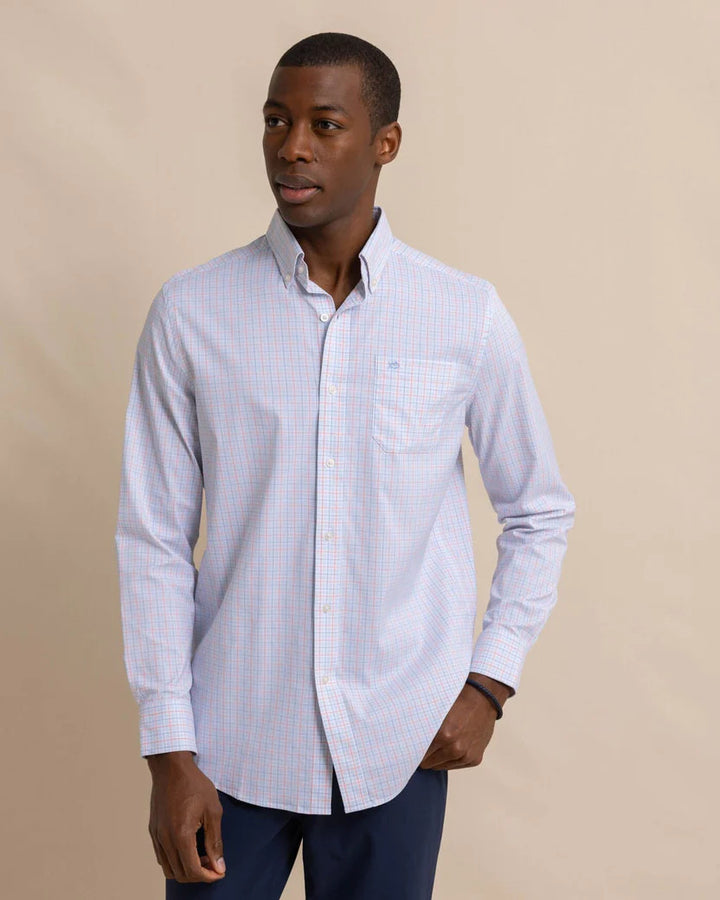 Southern Tide Intercoastal Falls Park Plaid Long Sleeve Sport Shirt: Clearwater Blue