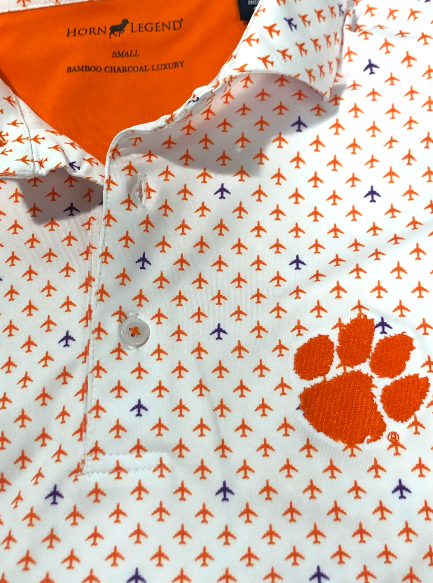 Horn Legend Clemson University Airplane Polo: White