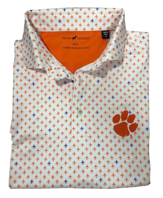 Horn Legend Clemson University Airplane Polo: White