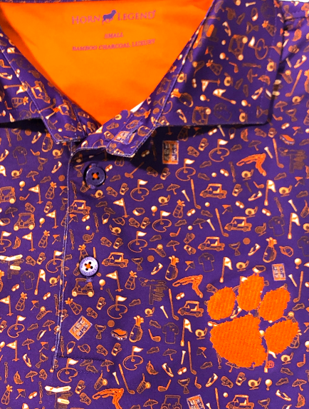 Horn Legend Clemson University Golf Motif Polo: Purple