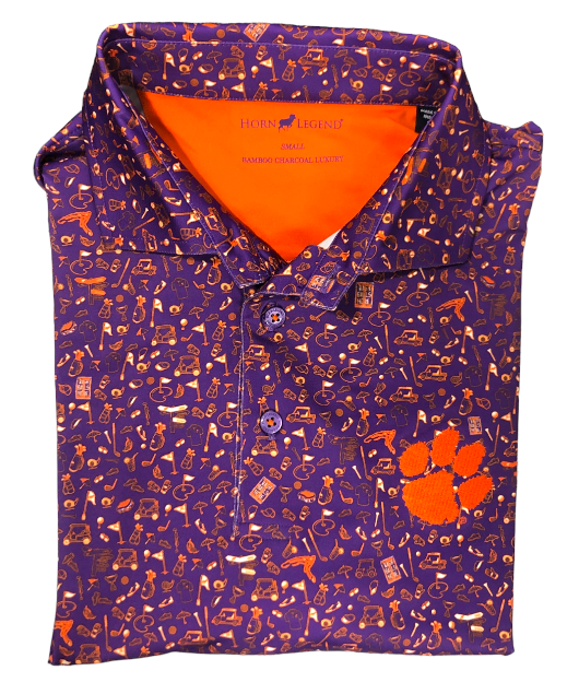 Horn Legend Clemson University Golf Motif Polo: Purple