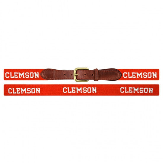 Smathers and Branson Clemson Needlepoint Belt: Orange Text