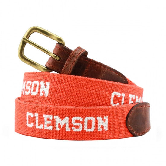 Smathers and Branson Clemson Needlepoint Belt: Orange Text