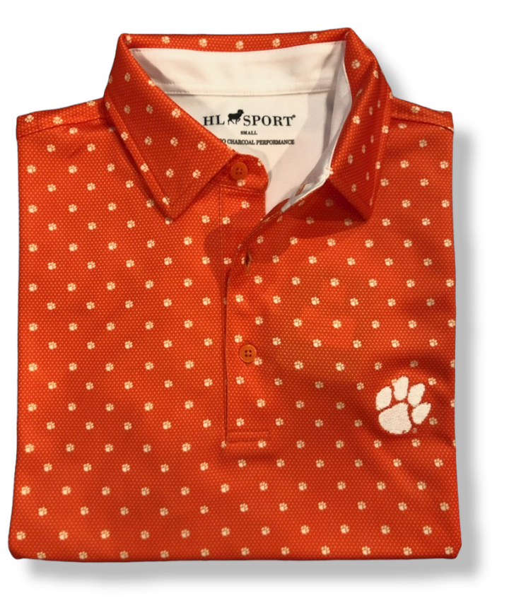 Horn Legend Paw Dot Print Polo - Orange/White