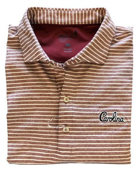 Johnnie-O University of South Carolina Script Clipper Striped Jersey Performance Polo: Garnet