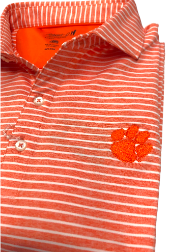 Johnnie-O Clemson University Clipper Striped Jersey Performance Polo: Orange