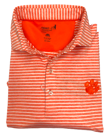 Johnnie-O Clemson University Clipper Striped Jersey Performance Polo: Orange