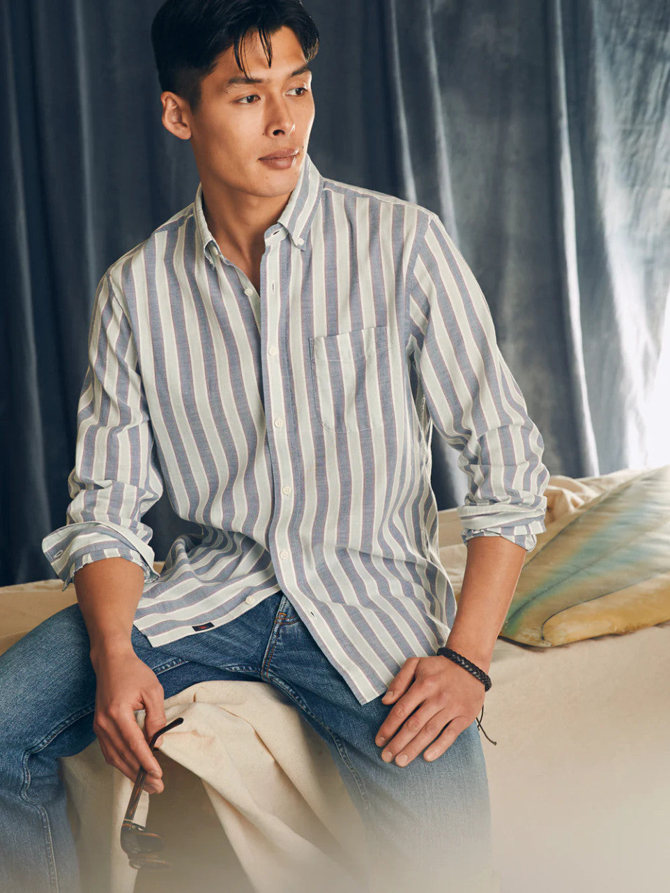 Faherty Supima Oxford Shirt: Coastal Skies Stripe