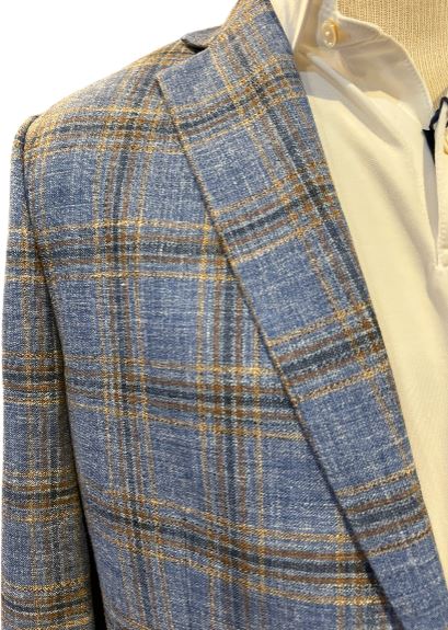 Stantt Cobalt and Walnut Overcheck Surface Weave Sport Coat