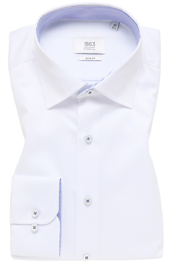 Eterna Slim Fit Luxury Shirt Cutaway: White w/ Contrast