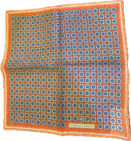 Coral with Blue Geo Linen Pocket Square