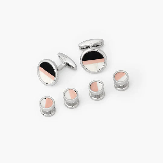 Brackish Crooked Island Cufflink & Studs Set: Rhodium Plated