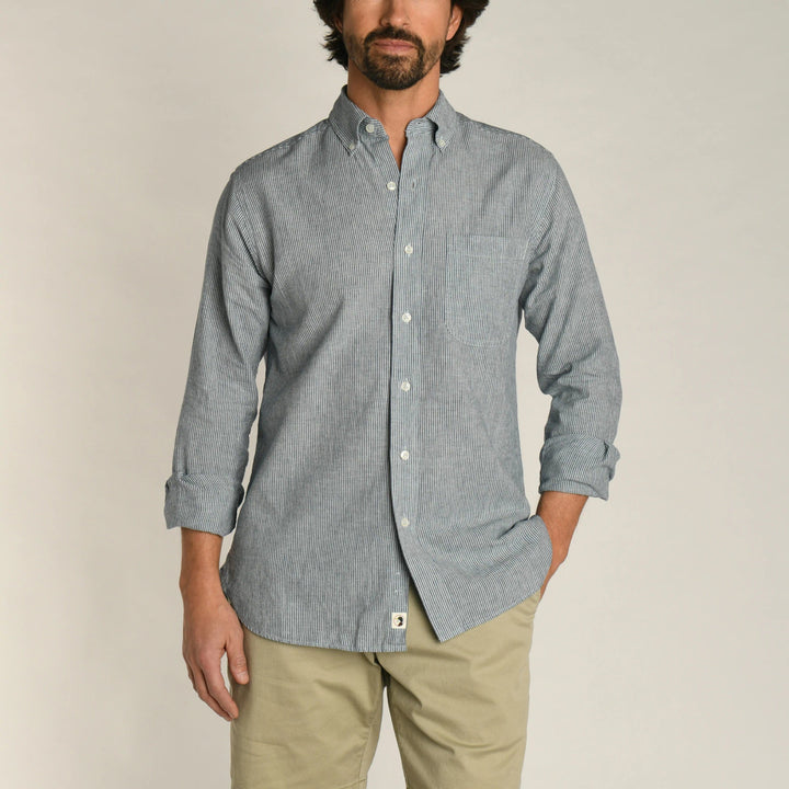 Duck Head Hosford Stripe Oxford Shirt: Indigo Blue