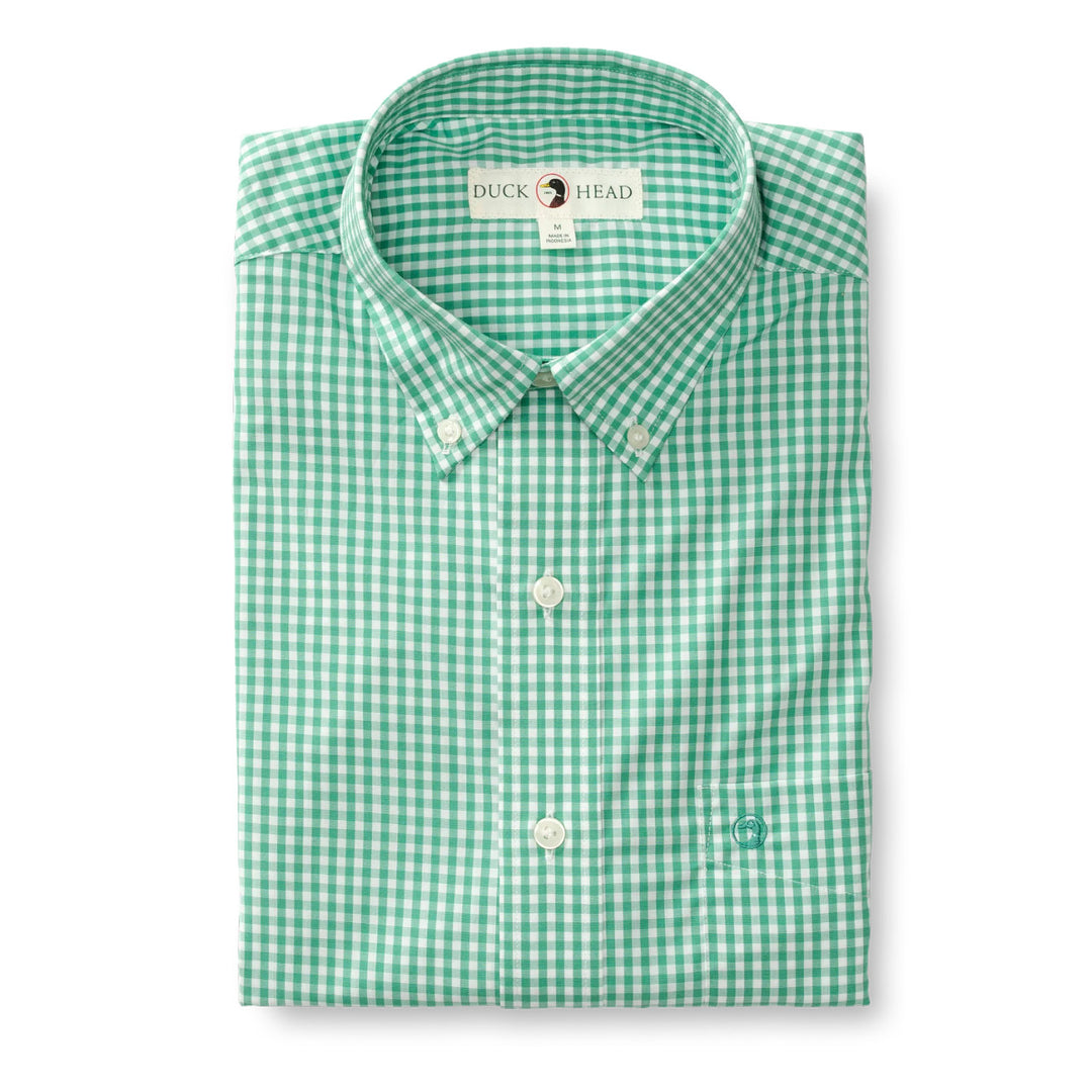 Duck Head Walton Gingham Performance Poplin Sport Shirt: Tidal Green