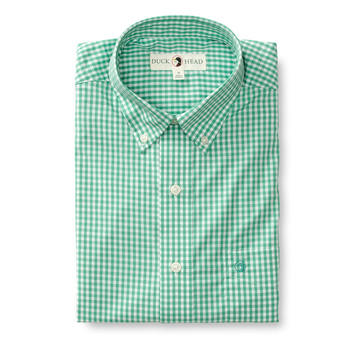 Duck Head Walton Gingham Performance Poplin Sport Shirt: Tidal Green