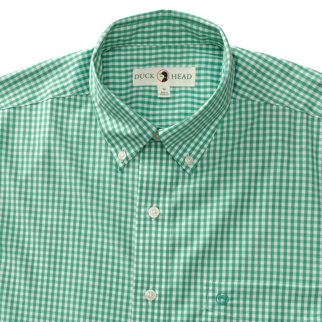 Duck Head Walton Gingham Performance Poplin Sport Shirt: Tidal Green