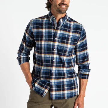 Duck Head Cotton Flannel Sport Shirt Sullivan Plaid: Navy