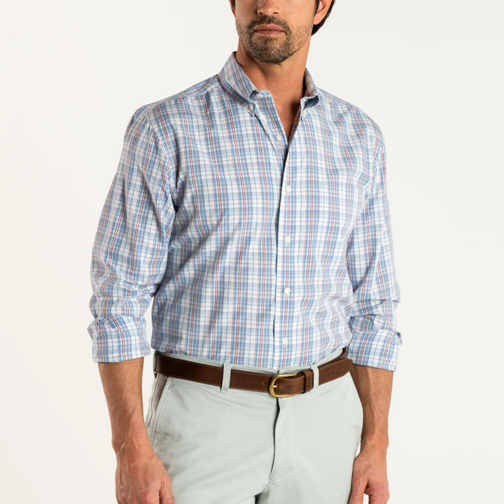 Duck Head Hayford Plaid Cotton Poplin Sport Shirt: Lure Blue