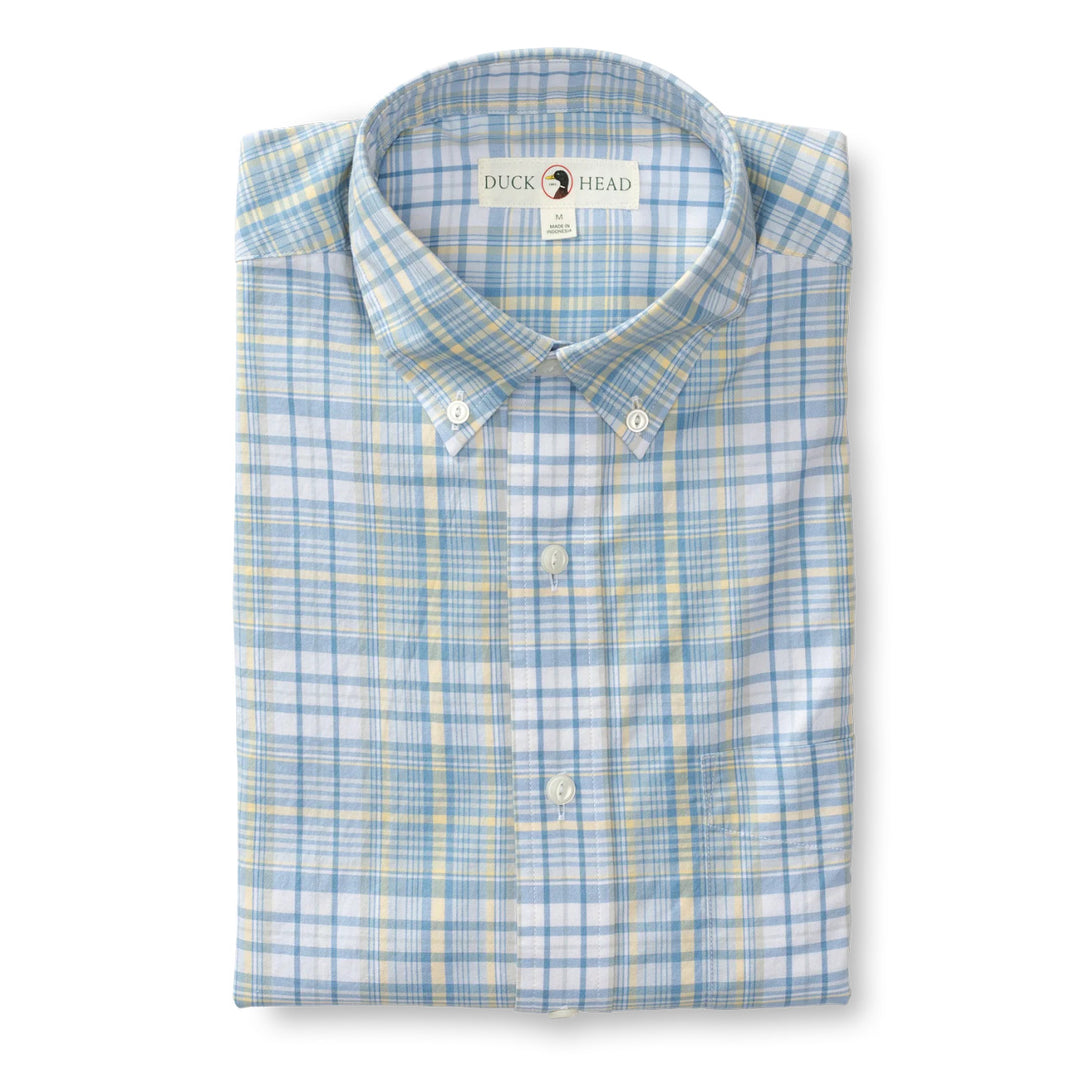 Duck Head Harkins Cotton Twill Plaid Sport Shirt: Light Blue