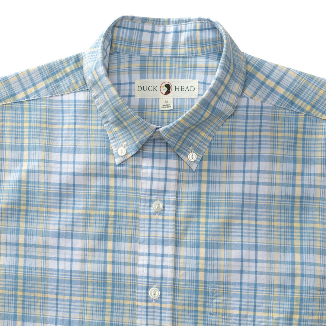 Duck Head Harkins Cotton Twill Plaid Sport Shirt: Light Blue